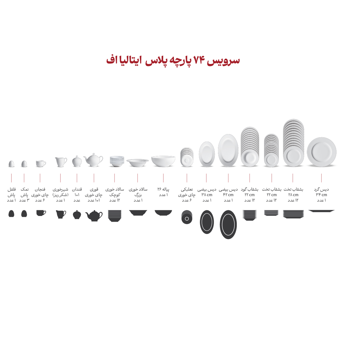 سرویس چینی 74 پارچه پلاس برایدال طلایی
