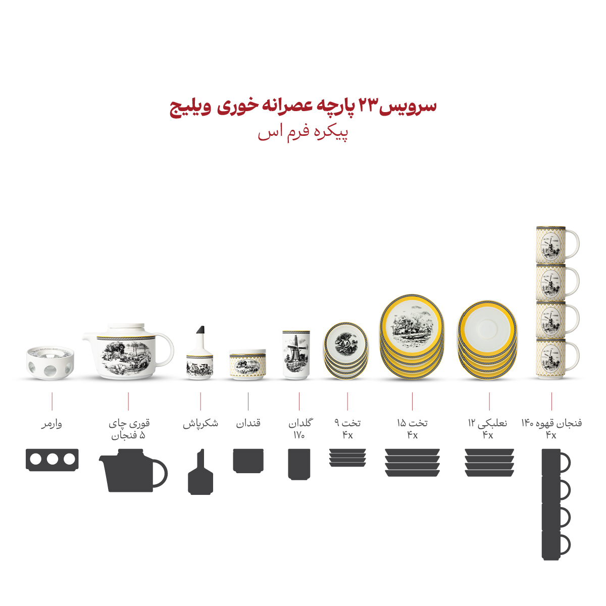 سرویس چینی 23 پارچه چای خوری ویلیج