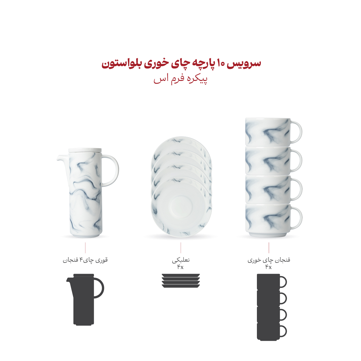 سرویس چینی 10 پارچه چای خوری بلواستون