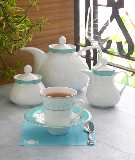 سرویس چینی 12 پارچه چای خوری ژانتی فیروزه‌ای