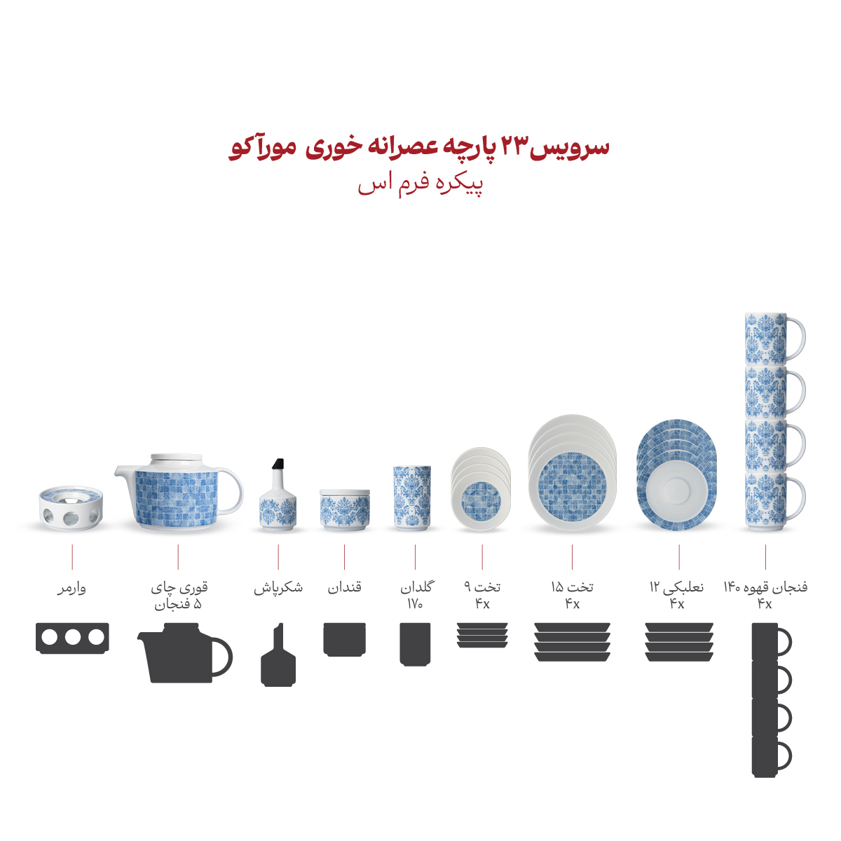 سرویس چینی 23 پارچه چای خوری مورآکو