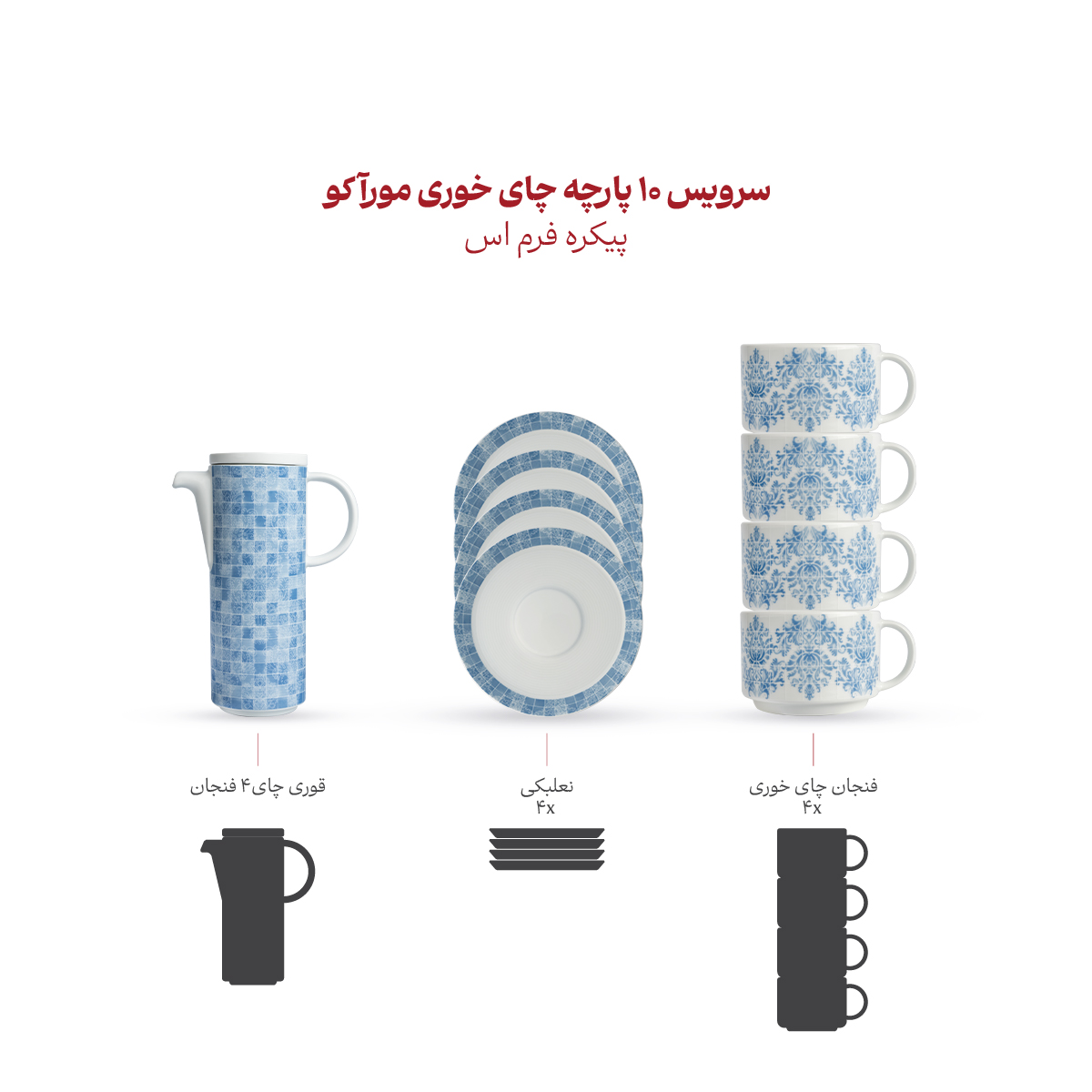 سرویس چینی 10 پارچه چای خوری مورآکو